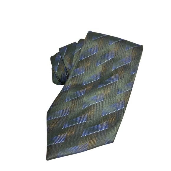 J. Ferrar Other - J Ferrar Mens Geometric Chevron Necktie Green Blue Bronze Silk Blend Tie